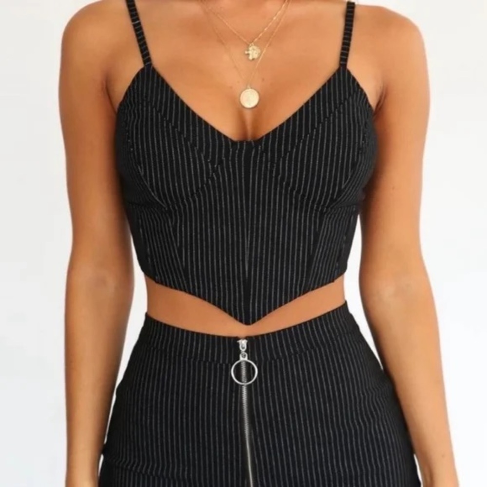 Tiger Mist Halle Tank Crop Top - Black Pinstripe Women's Crop Top